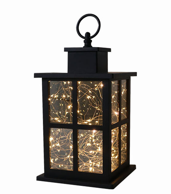 10" Black LED Rustic Lantern by Place & Time, , hi-res, image 2