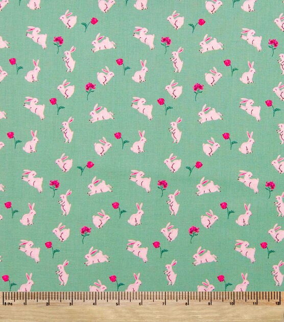 Hopping Bunnies On Sage Green Easter Cotton Fabric, , hi-res, image 2