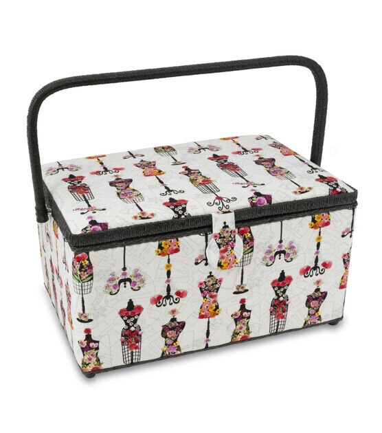 Dritz Extra Large Rectangular Dress Form Print Sewing Basket 15" x 10"