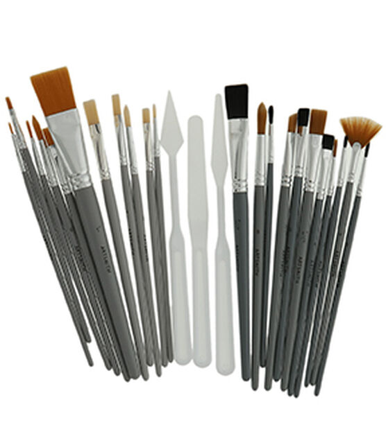 30ct Flat Liner & Round Brushes - Paint Brush by Shape - Art Supplies & Painting