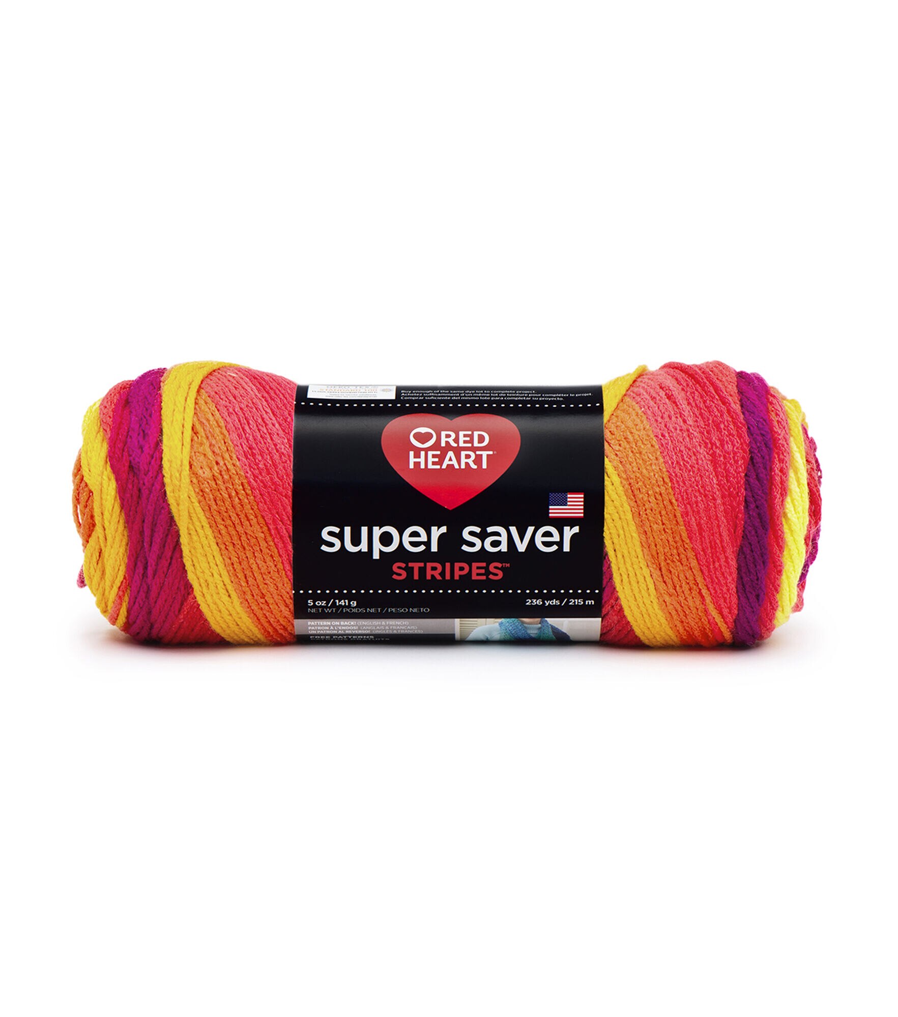 Red Heart Super Saver Stripes Worsted Acrylic Yarn, Fruity Stripe, hi-res