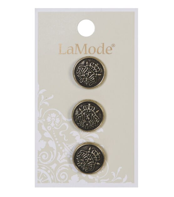 La Mode 5/8" Antique Gold Shank Buttons 3pk