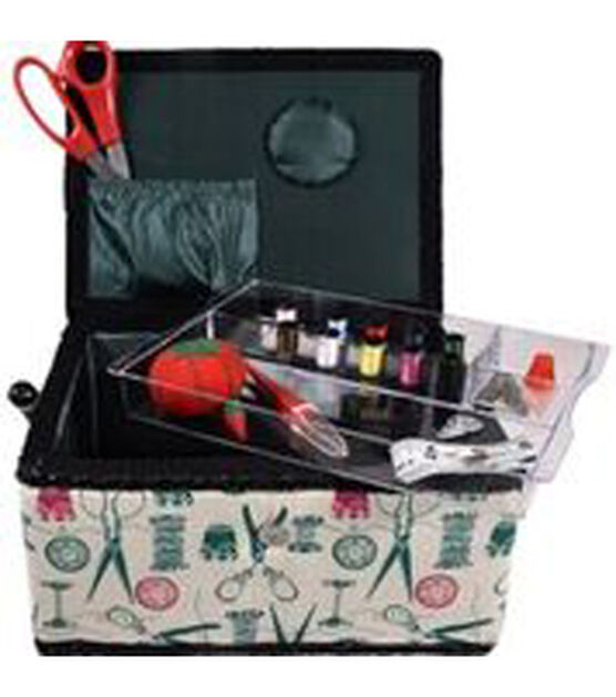 Singer 07229 Sewing Basket with Sewing Kit Needles Thread Pins Scissors and Notions Boho Fan