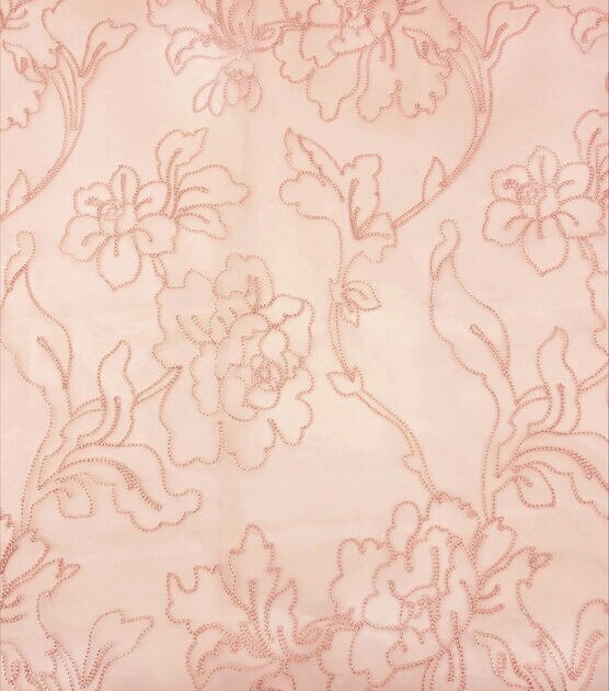 Pink Floral Embroidered Organza Fabric