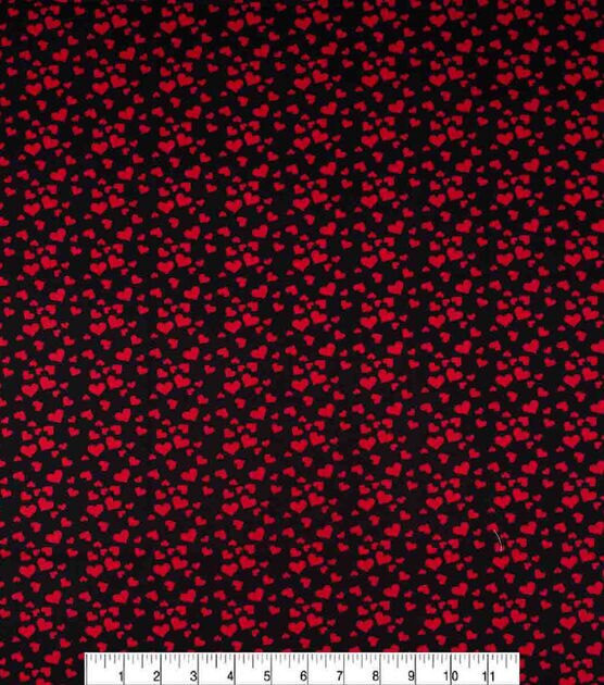 Tossed Red Hearts Black Valentine's Day Cotton Fabric, , hi-res, image 2