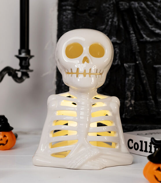 10" Halloween White LED Ceramic Skeleton by Place & Time, , hi-res, image 5