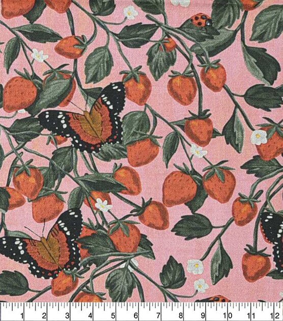 Strawberries On White Quilt Cotton Fabric by Joann