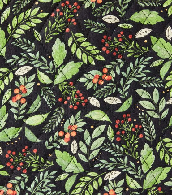 Holly & Buffalo Checks Double Faced Pre Quilted Christmas Cotton Fabric