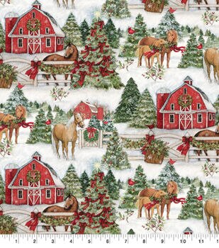 Barnyard Beauty on Gray Christmas Cotton Fabric