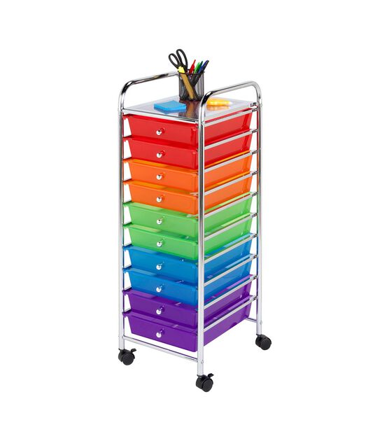 15" x 38" Multicolor 10 Drawer Rolling Storage Cart by Top Notch, , hi-res, image 3