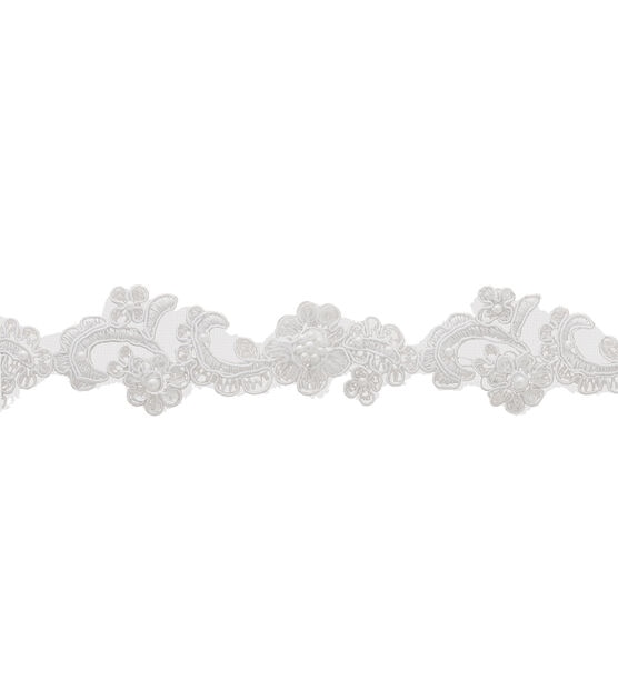 Simplicity Narrow Beaded Bridal Lace Trim White