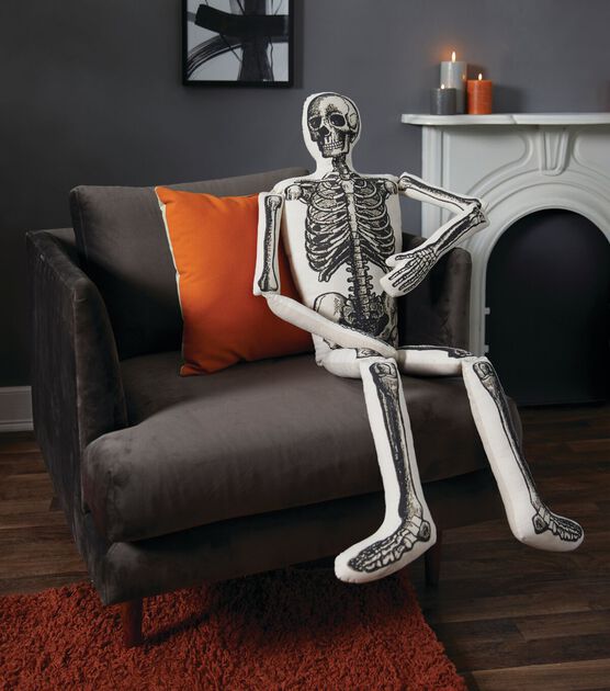 52" x 16" Halloween White Figural Skeleton Pillow by Time & Place, , hi-res, image 4