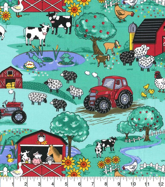 Fabric Traditions Novelty Cotton Fabric Country Farm Scene