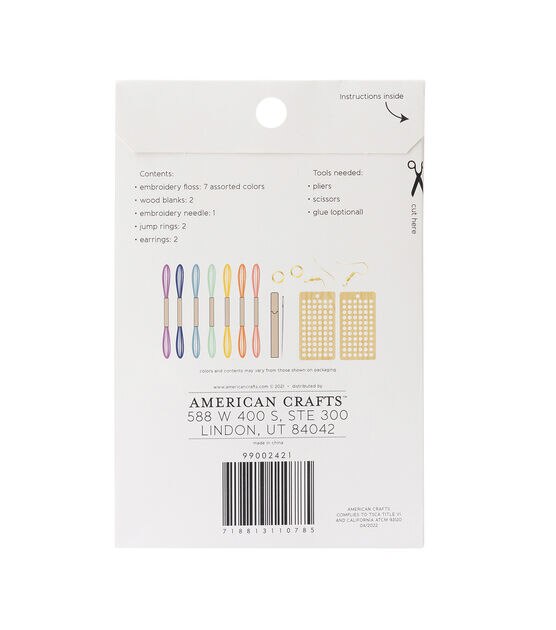 American Crafts DIY Cross Stitch Rectangle Earrings Kit