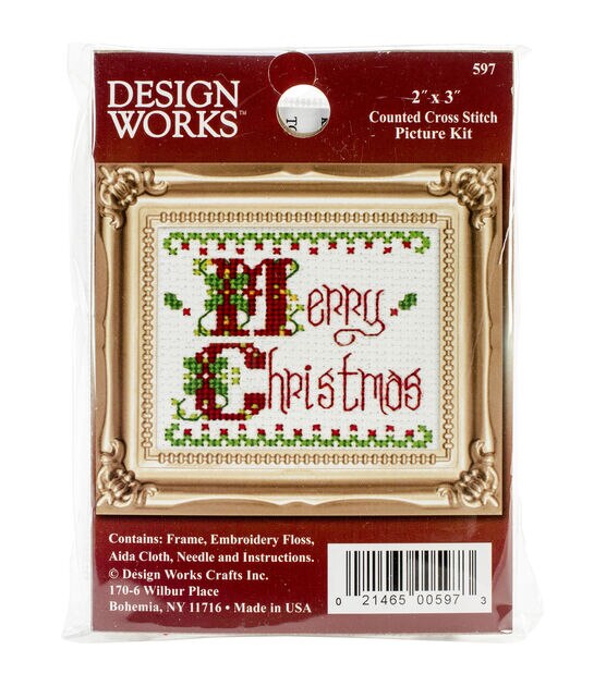 Design Works 3" x 2" Merry Christmas Counted Cross Stitch Ornament Kit