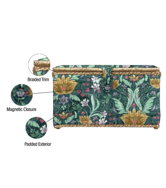 SINGER Medium Sewing Basket Green Wildflowers Print