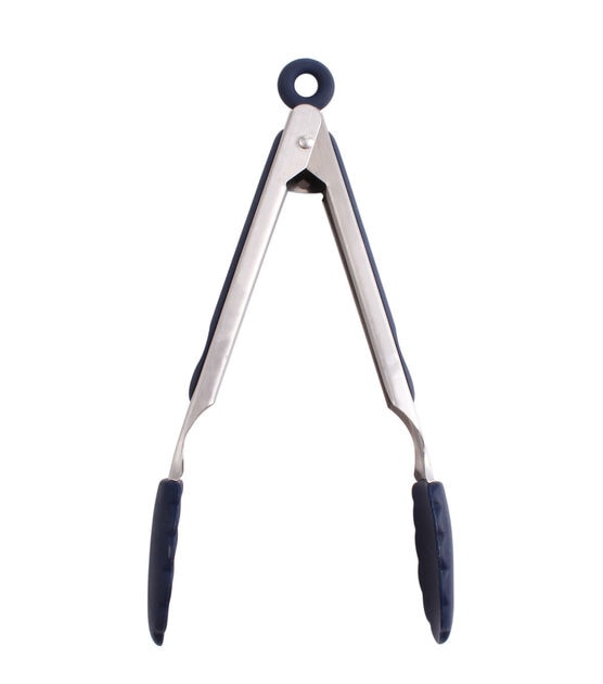 Navy Stainless Steel Silicone Tongs by STIR