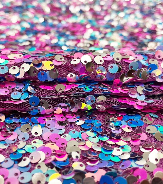 Blue & Pink Sequin Mesh Fabric, , hi-res, image 4