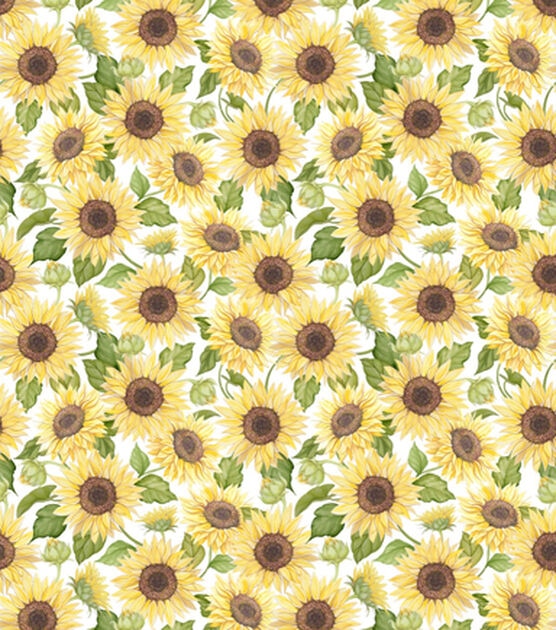 Lightweight satin fabric by the yard - Yellow sunflowers on white –  MONSARFABRICS