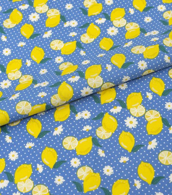 SINGER Lemons on Blue Novelty Cotton Fabric, , hi-res, image 2