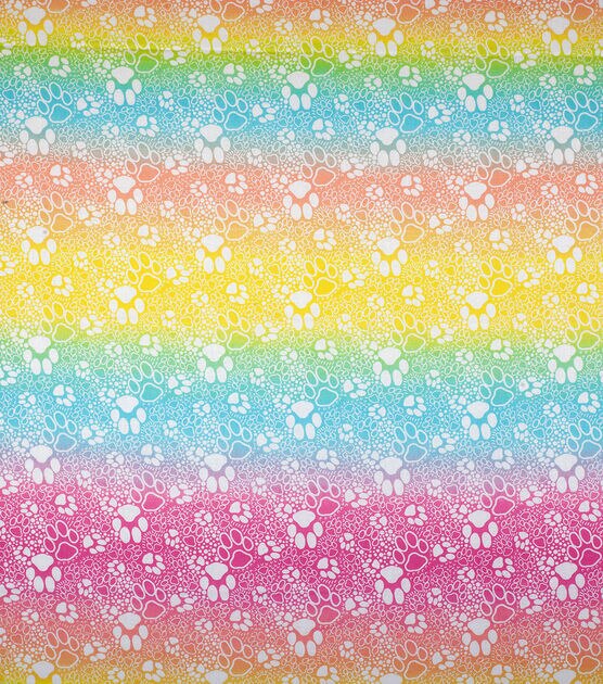 Novelty Cotton Fabric Rainbow Paw Prints, , hi-res, image 2
