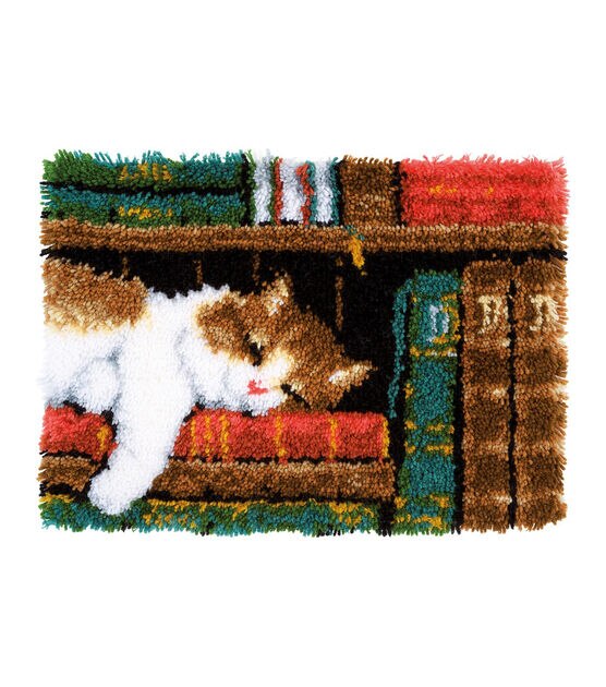 Vervaco Latch Hook Rug Kit Cat on Bookshelf 21.25inX15.5in