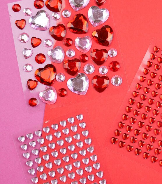 Heart Shaped Rhinestone Stickers, Assorted Sizes, 54-Count - Red