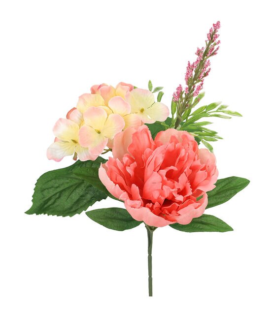 chioto 6pcs Artificial Spring Floral Picks 17 Inch, Chrysanthemums  Hydrangea Flower Picks (Pink Peony Flower)