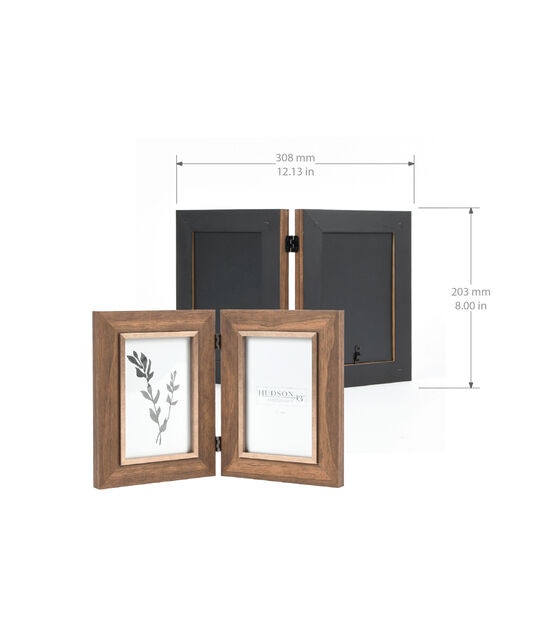 Forev 4x6 Double Picture Frame Wooden Hinged Photo Frame Definition Glass Stand Vertically on Desktop or Tabletop Black