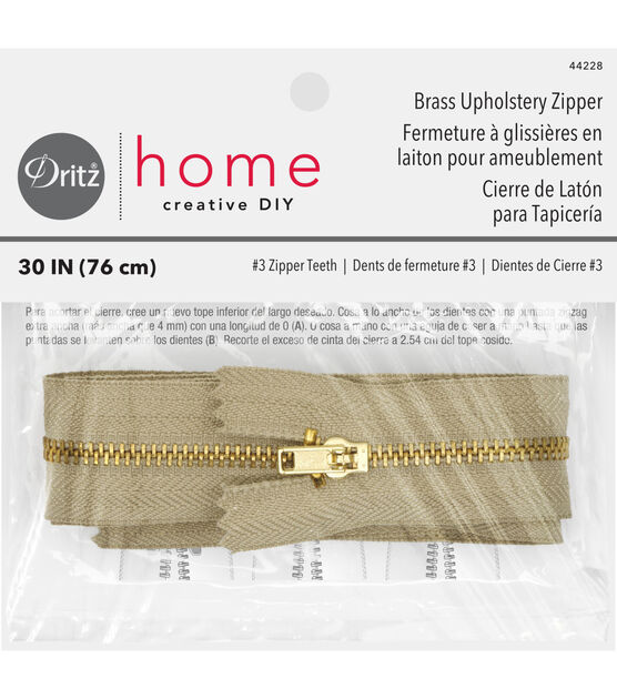 Dritz Home 30" Brass Upholstery Zipper, Beige