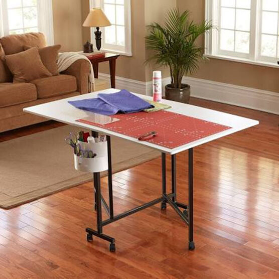 Erinnyees Home Hobby Craft Table with Storage Shelves, Mobile Folding Cutting Table for Large Fabric, Foldable Table for Home Office Sewing Room Craft