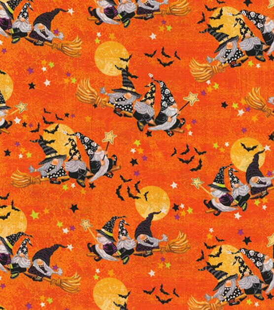 Halloween Orange Witch Gnomes Cotton Fabric
