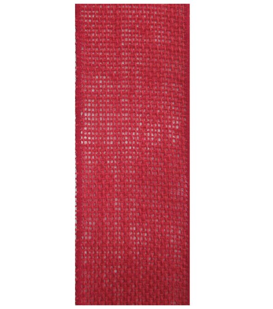 Decorative Ribbon 2.5" Solid Burlap Ribbon Red, , hi-res, image 2