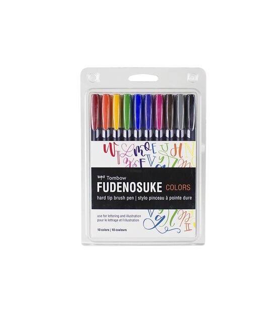 Dual Brush Pen Art Markers, Bright, 10-Pack + Free Fudenosuke Brush Pen