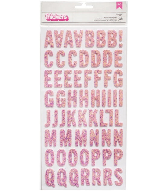 Sticko Solid Glitter Pink Alphabet Vinyl Stickers, 63 Piece