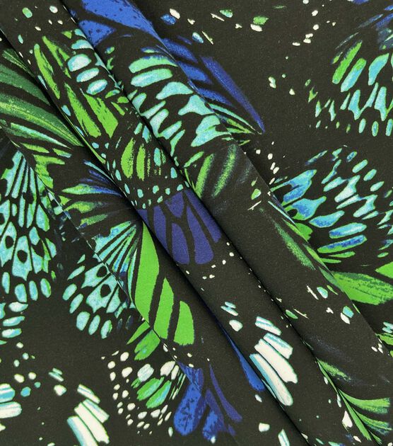Blue & Green Butterfly Wings Rayon Spandex Knit Fabric, , hi-res, image 3