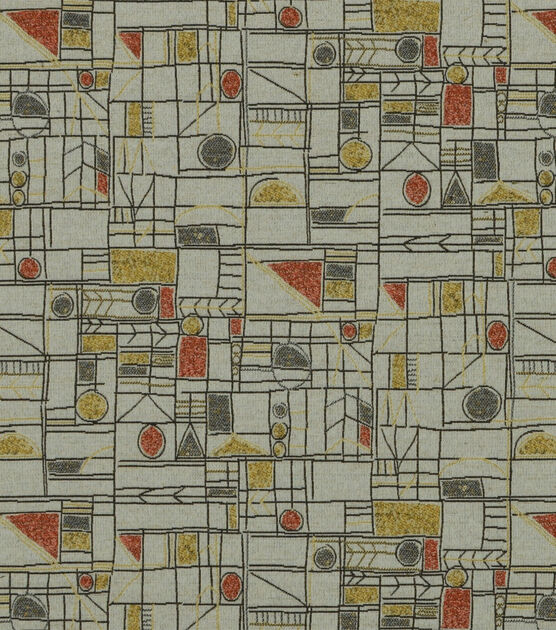 Geometric Squares Jacquard Fabric in Orange and Beige, Upholstery, 54  Wide, By the Yard