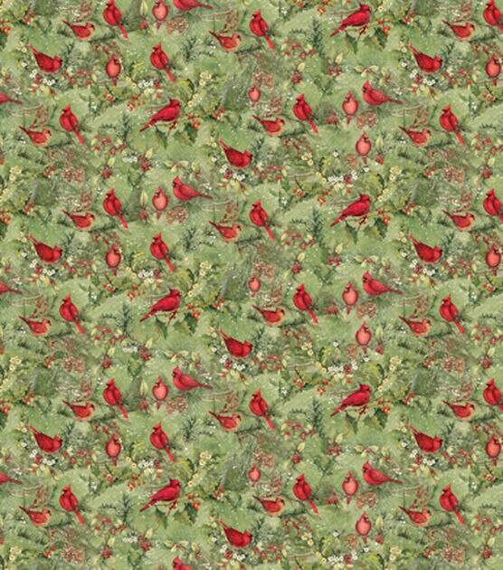 Susan Winget Cardinals on Branches Christmas Cotton Fabric, , hi-res, image 2