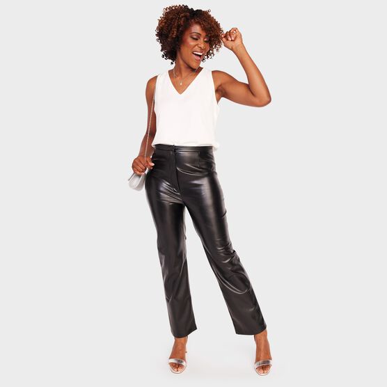 Image of: Black faux leather fabric pants