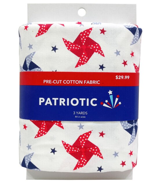 3yd Patriotic White Pinwheels & Stars Precut Cotton Fabric
