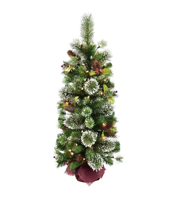 3' Pre Lit Christmas Tree With Red Burlap Wrap by Place & Time