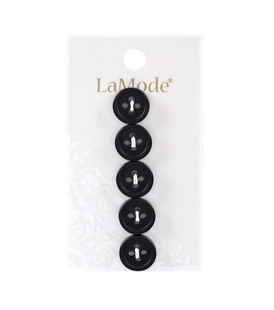 La Mode 1/2" Black 4 Hole Buttons 5pk