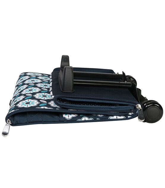 Everything Mary Collapsible Teal Floral Print Rolling Sewing Machine Tote