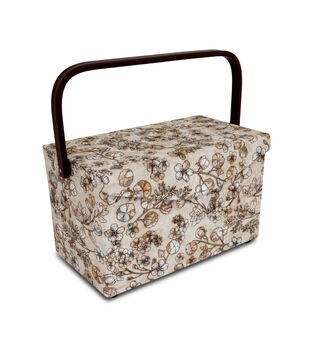 Dritz Large Sewing Basket with Zippered Case, Neutral Vintage Sewing