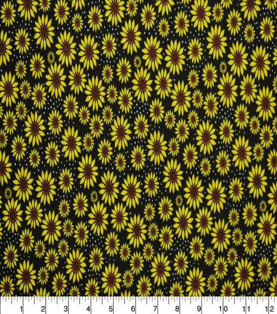 Sunflowers on Black, Fabric by the Yard, 100% Quilt Cotton 