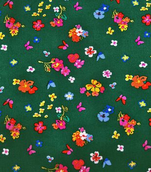 Blue Yellow and Green Petite Ditsy Floral Print Rayon Challis