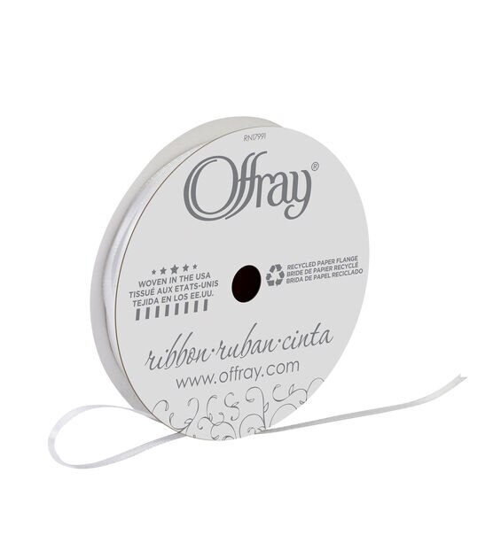 Offray 1/8" x 12' White Satin Ribbon