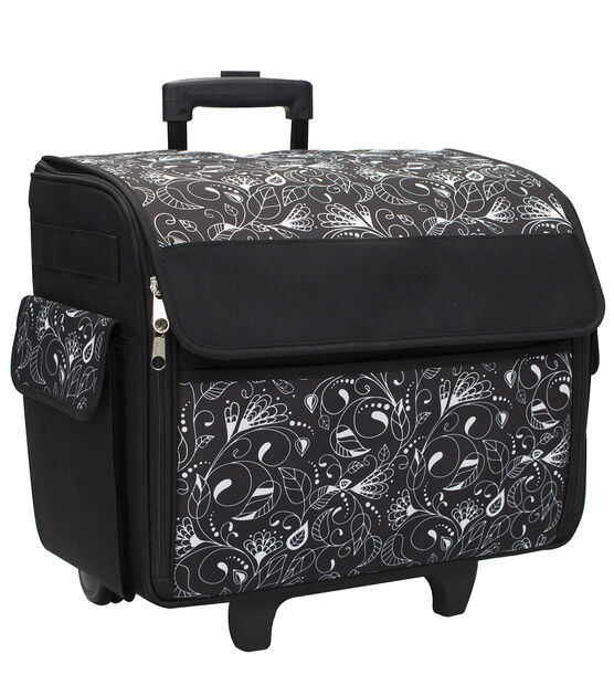 Blue Grey Floral Rolling Serger Case, Everything Mary #EVM13517-1