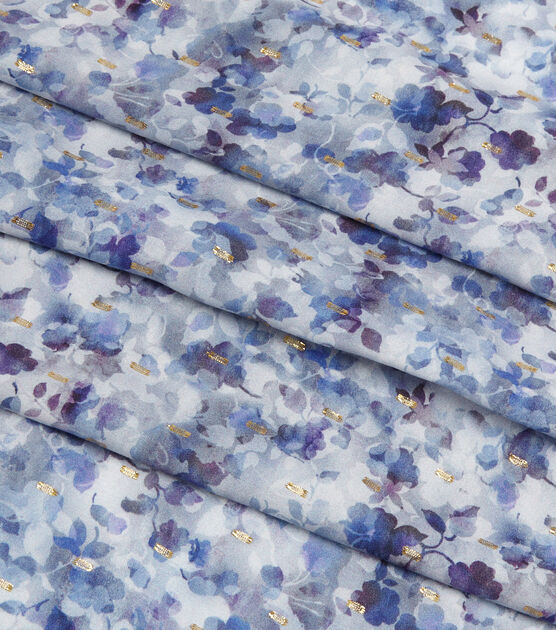 Blue & Purple Foil Floral Viscose Fabric, , hi-res, image 3