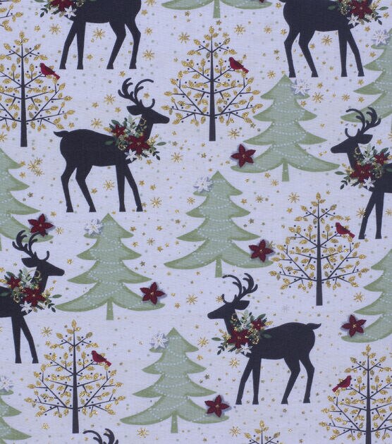 Tree & Deer in the Wood Christmas Cotton Fabric